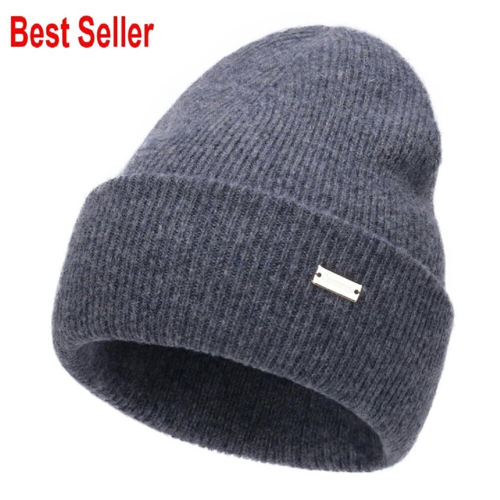 Merino Wool Double Layer Slouchy Beanie Soft Warm Unisex Winter Hat